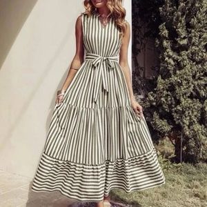 Boho striped belted maxi dress